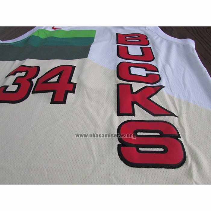 Camiseta Milwaukee Bucks Giannis Antetokounmpo NO 34 Earned Blanco
